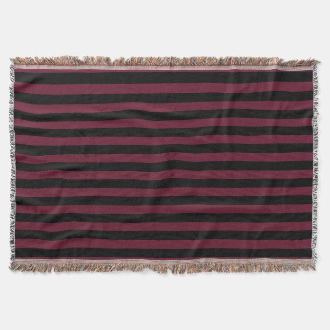 Burgundy and black stripes throw blanket (Front)