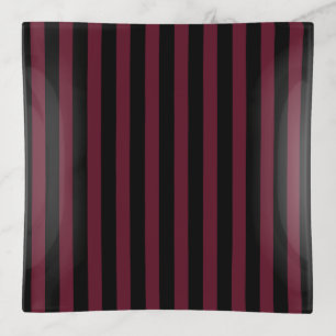 Burgundy and black stripes trinket tray