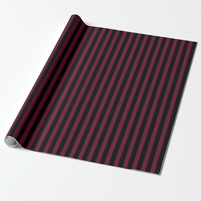 Burgundy and black stripes wrapping paper (Unrolled)