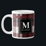Burgundy and black tartan check Christmas Giant Coffee Mug<br><div class="desc">Burgundy and black tartan check Christmas. With space for name and initial.</div>