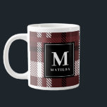 Burgundy and black tartan check Christmas Giant Coffee Mug<br><div class="desc">Burgundy and black tartan check Christmas. With space for name and initial.</div>