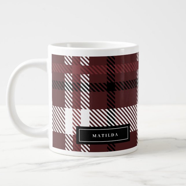 Burgundy and black tartan check Christmas Giant Coffee Mug (Left)