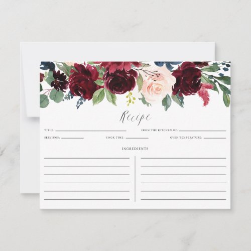 Burgundy and Blue Floral Garland Recipe Card