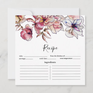 Burgundy and Blue Floral Garland Recipe Card