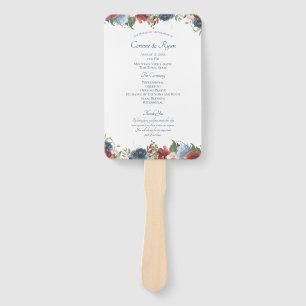 Burgundy and Blue Floral Wedding Program Fan