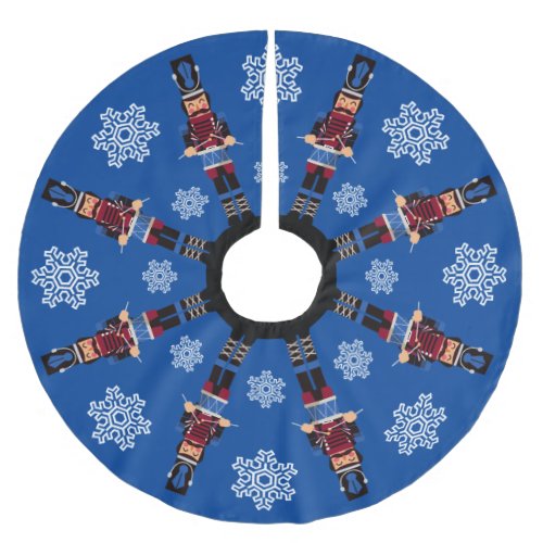 Burgundy and Blue Nutcrackers with Drums Brushed Polyester Tree Skirt