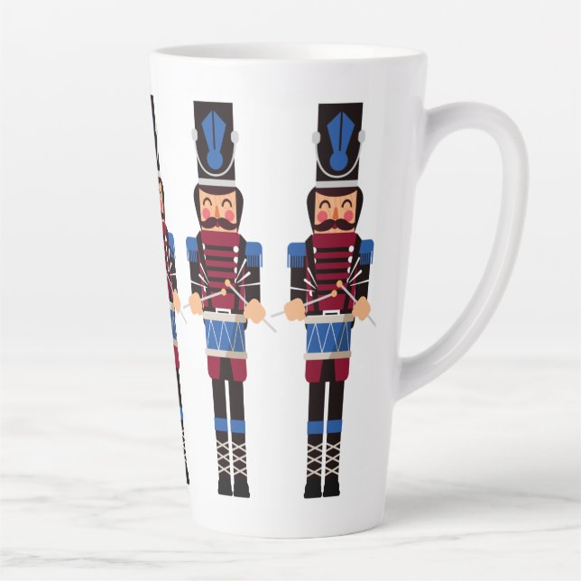 Burgundy and Blue Nutcrackers with Drums Latte Mug (Right)