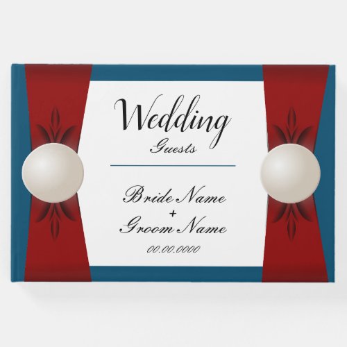 Burgundy and Blue Pearl Ribbon Wedding Guest Book