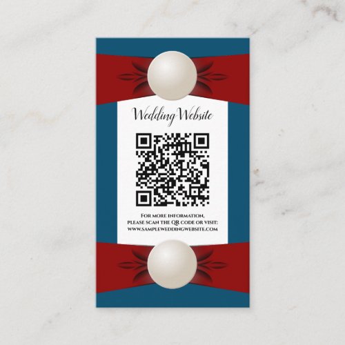Burgundy and Blue Pearl Ribbon Wedding QR Code Enclosure Card