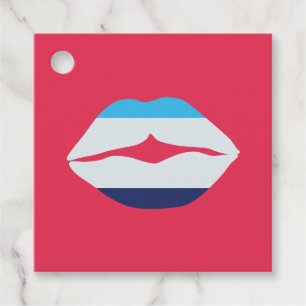 Burgundy And Blue Striped Lips Favor Tags