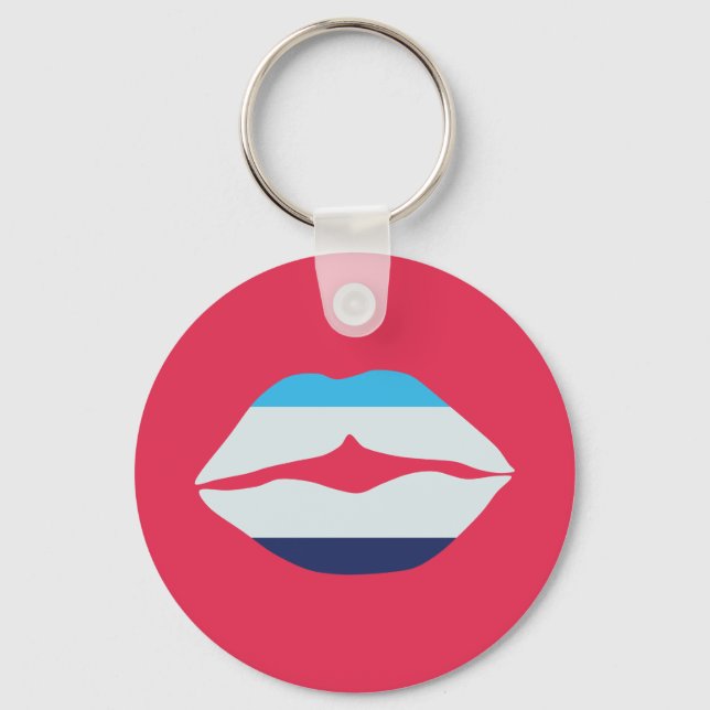 Burgundy And Blue Striped Lips Keychain (Front)