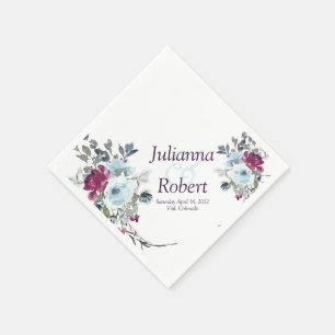 Burgundy and blue watercolor floral  napkins
