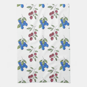 Burgundy and Blueberries Pattern Kitchen Towel