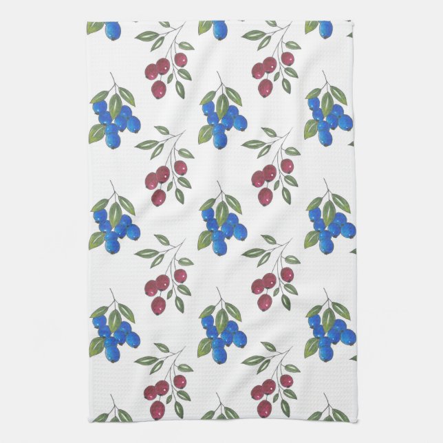 Burgundy and Blueberries Pattern Kitchen Towel (Vertical)