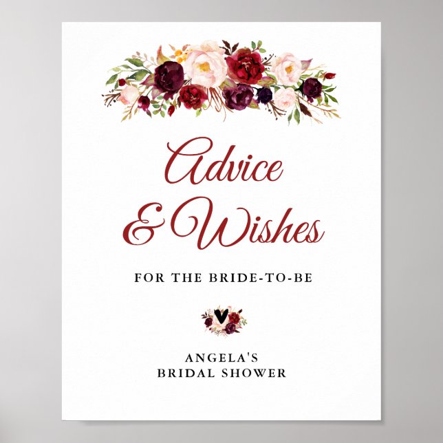 burgundy and blush advice and wishes sign (Front)