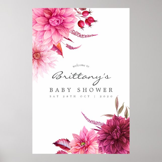 Burgundy and Blush Autumn Baby Shower Welcome Poster (Front)