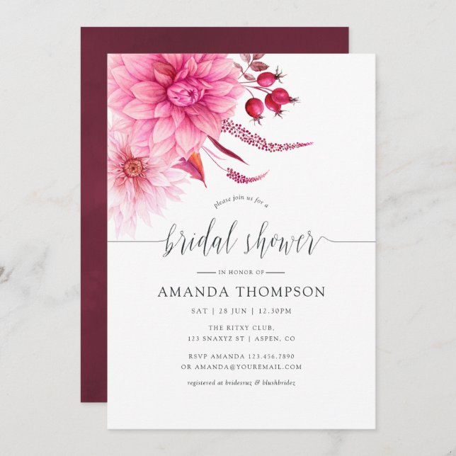 Burgundy and Blush Autumn Fall Bridal Shower Invitation (Front/Back)