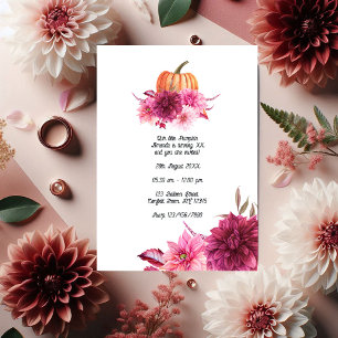 Burgundy and Blush Autumn Fall Pumpkin Birthday Invitation