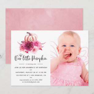 Burgundy and Blush Autumn Fall Pumpkin Birthday Invitation