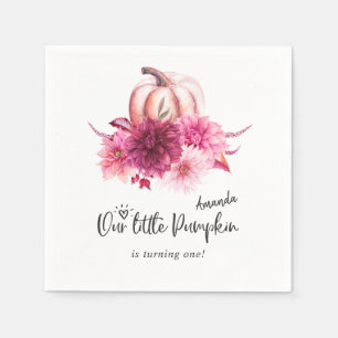 Burgundy and Blush Autumn Fall Pumpkin Birthday Napkins