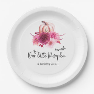 Burgundy and Blush Autumn Fall Pumpkin Birthday Paper Plates