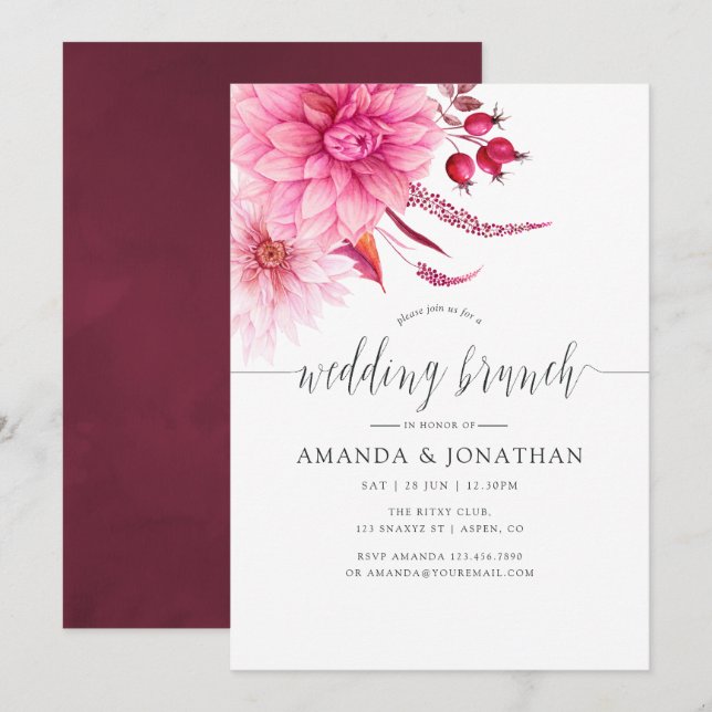 Burgundy and Blush Autumn Fall Wedding Brunch Invitation (Front/Back)