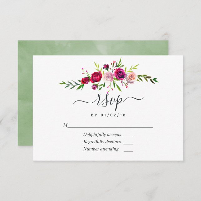Burgundy and Blush Autumn Fall Wedding RSVP Card (Front/Back)