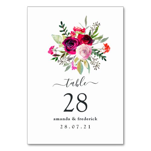 Burgundy and Blush Autumn Fall Wedding Table Number