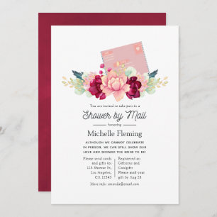 Burgundy and Blush Baby or Bridal Shower by Mail Invitation