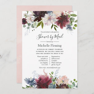 Burgundy and Blush Baby or Bridal Shower by Mail Invitation