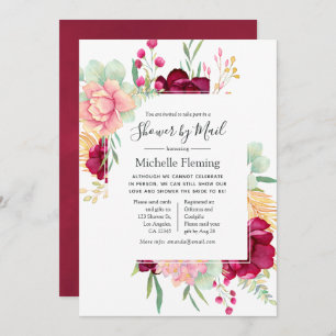 Burgundy and Blush Baby or Bridal Shower by Mail Invitation