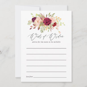 Burgundy and Blush Boho Baby Shower Mom Advice Card