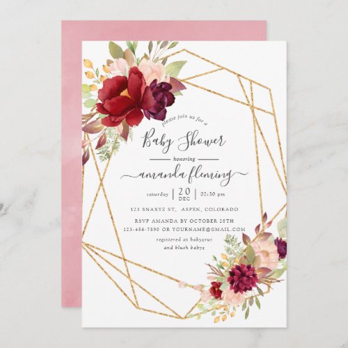 Burgundy and Blush Boho Geometric Baby Shower Invitation