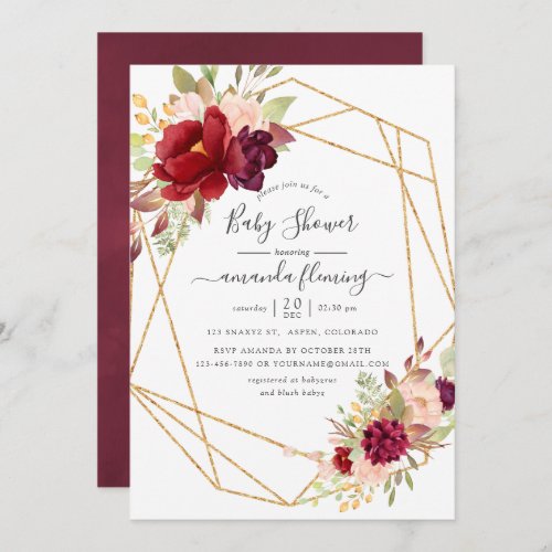 Burgundy and Blush Boho Geometric Baby Shower Invitation