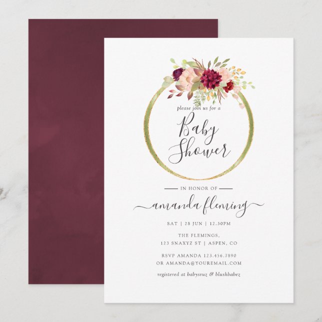 Burgundy and Blush Boho Geometric Baby Shower Invitation (Front/Back)