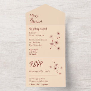 Burgundy and Blush Dandelion Seeds Minimal Wedding All In One Invitation