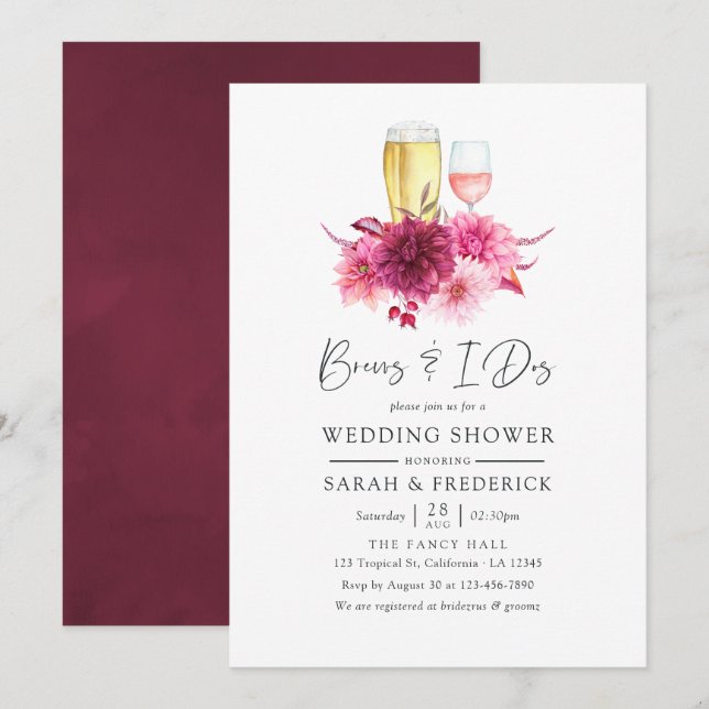 Burgundy and Blush Fall Brews Before The I Do's Invitation (Front/Back)