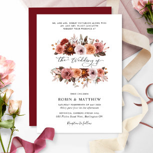 Burgundy and Blush Floral Blooms Wedding Invitation