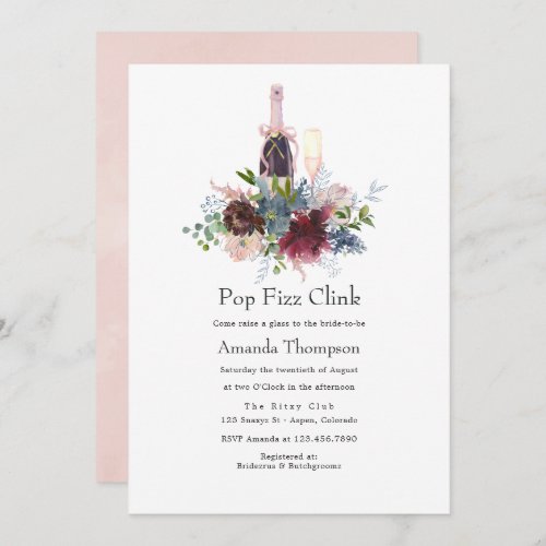 Burgundy and Blush Floral Bridal Pop Fizz Clink Invitation