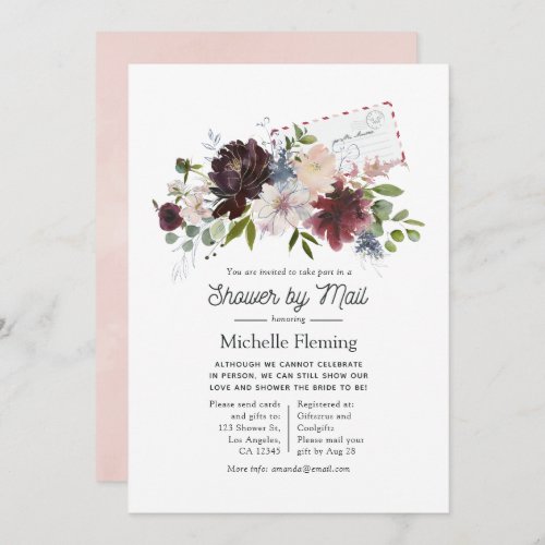 Burgundy and Blush Floral Bridal Shower by Mail Invitation