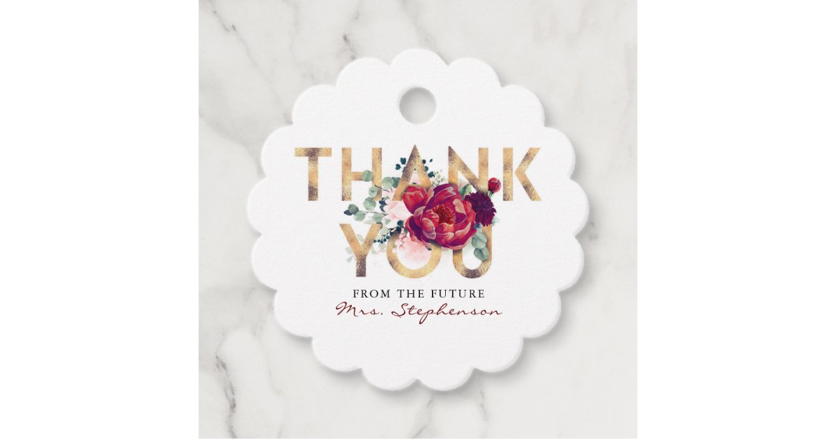 Burgundy and Blush Floral Bridal Shower Thank You Favor Tags | Zazzle
