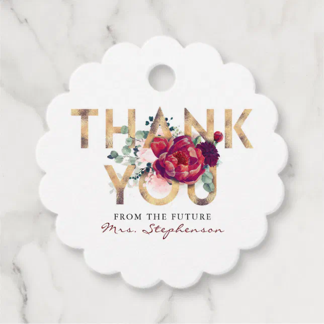 Burgundy and Blush Floral Bridal Shower Thank You Favor Tags | Zazzle