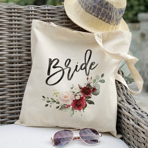 Burgundy and Blush floral bride wedding Tote Bag