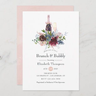 Burgundy and Blush Floral Brunch and Bubbly Invitation