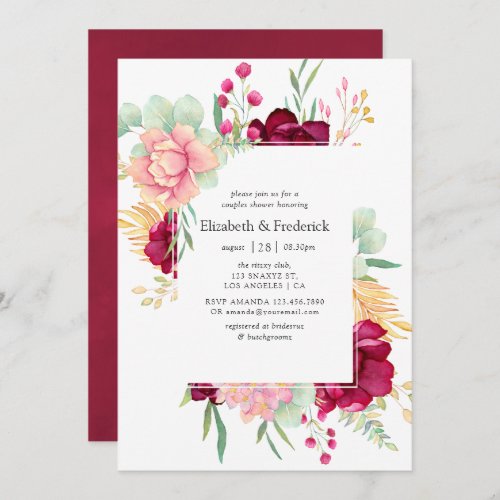Burgundy and Blush Floral Couples Shower Invitation