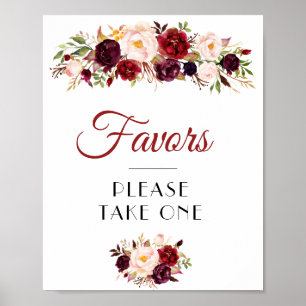 burgundy and blush floral favors sign