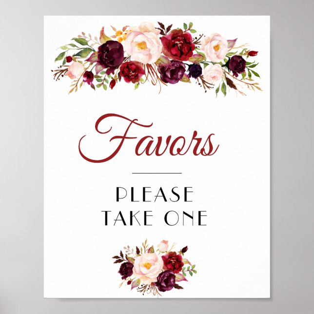 burgundy and blush floral favors sign (Front)