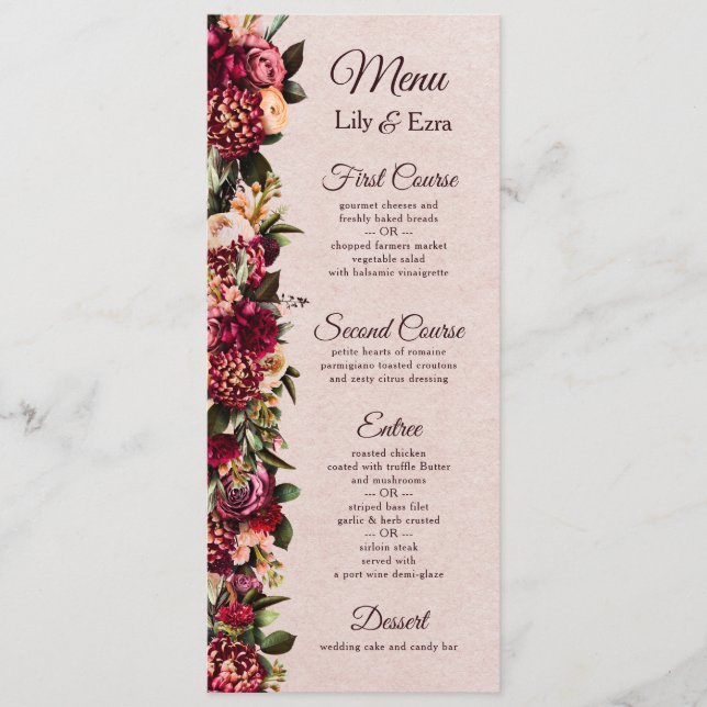 Burgundy and Blush Floral Menu (Front)