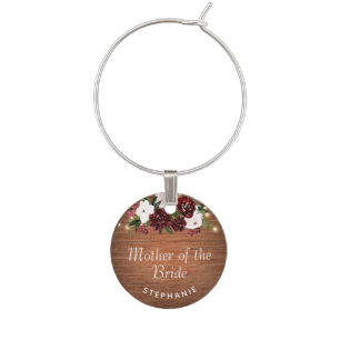 Burgundy and Blush Floral Mother of Bride Wedding Wine Charm