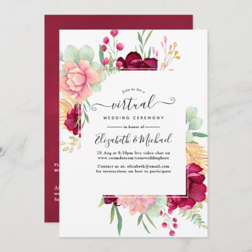 Burgundy and Blush Floral Online Virtual Wedding Invitation